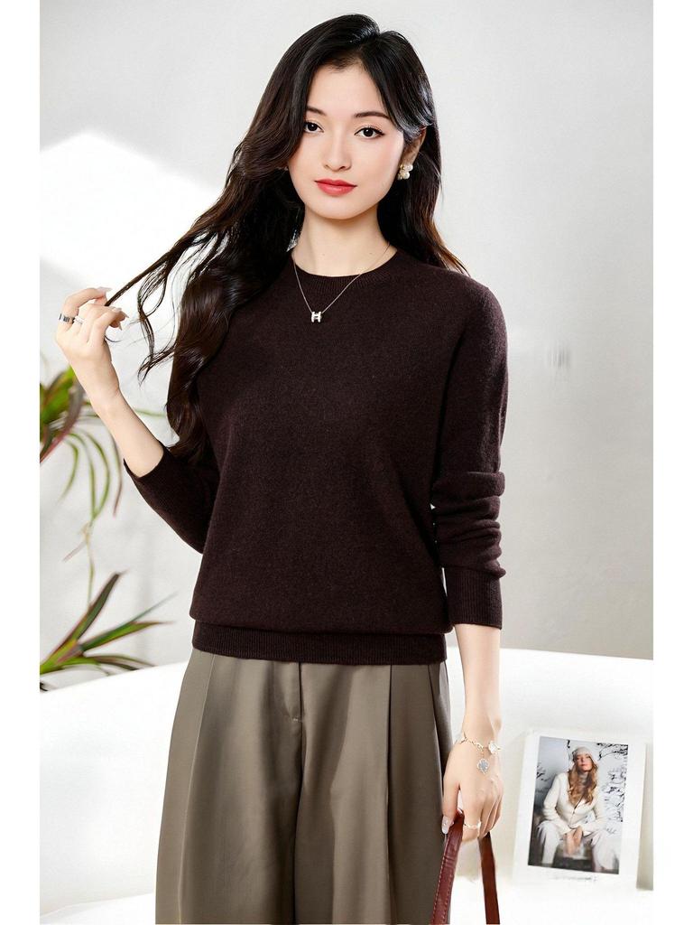 Женский свитер с длинным рукавом из мягкого кашемира с круглым вырезом - Модный, Универсальный и Удобный трикотаж.