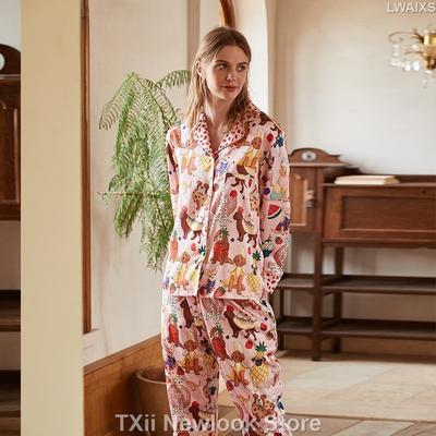 Женский комплект пижамы из искусственного шелка на осень и зиму с длинными рукавами и брюками с отворотом, мягкая домашняя одежда