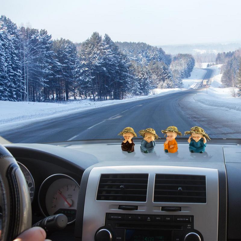 4 шт. Коллекционные изделия, поделки, украшения для автомобилей, миниатюрная скульптура Будды, монаха, забавные поделки, куклы, клей для домашних офисов