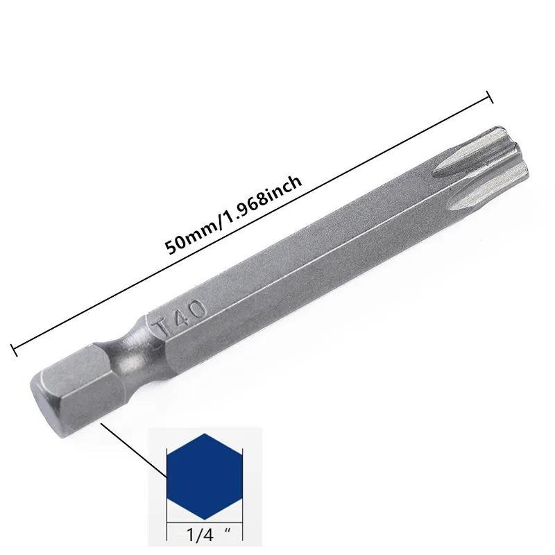 12 шт. 50 мм 1/4" шестигранный хвостовик отверстия безопасности Torx биты - T5 до T40 - идеально подходят для проектов DIY 12 шт. 50 мм 1/4" шестигранный хвостовик отверстия безопасности