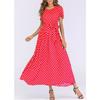 Женское модное летнее пляжное платье с короткими рукавами и круглым воротником, женское элегантное цельное длинное платье в горошек