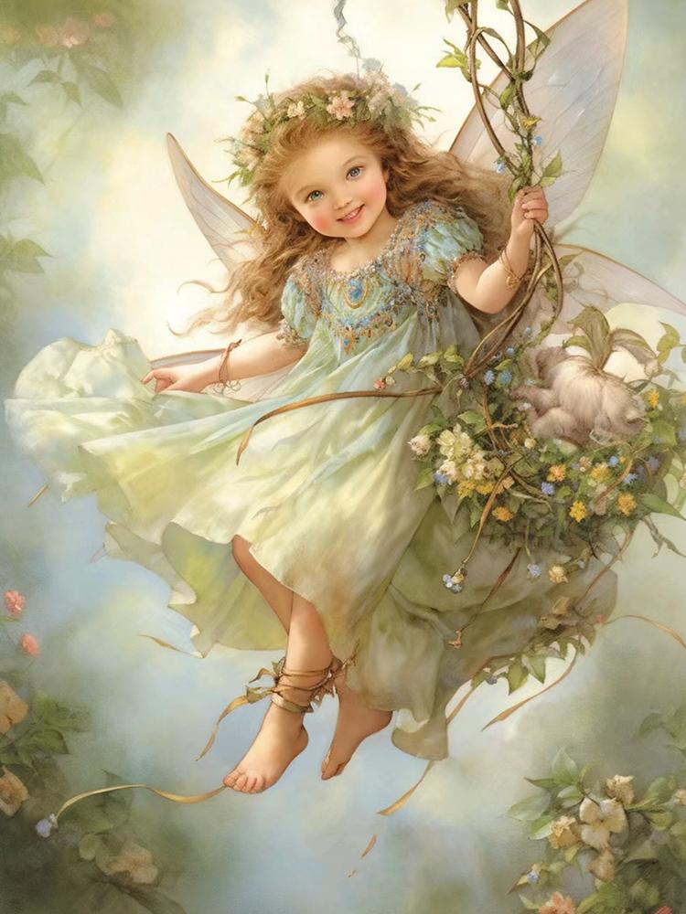 5d Diy Diamond Painting Cartoon Elf Full Round Round Diamond Mosaic Embroidery Elf Portrait Fantasy Art Home Decoration