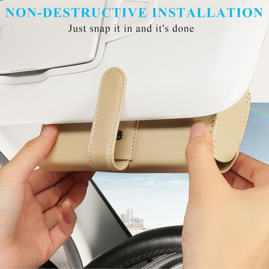 Sunglasses Holder For Car Sun Visor, Leather Auto Eyeglasses Organizer Box With Hidden Magnetic Closure, Vehicle Glasses Case Clip Holder, Car