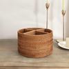 Корзина для мелочей из плетеного ротанга ручной работы - Многофункциональный ящик для хранения для использования на журнальном столике в гостиной или на рабочем столе, в японском стиле.