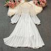 Elegant Maxi Dresses For Women White Off Shoulder Puff Long Sleeve Elastic High Waist Party Gown Ruffle Holiday Dress