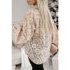 Solid Lapel Lantern Long Sleeve Button Up Blouse Hallow Out Sexy White Black Lace Shirt for Women