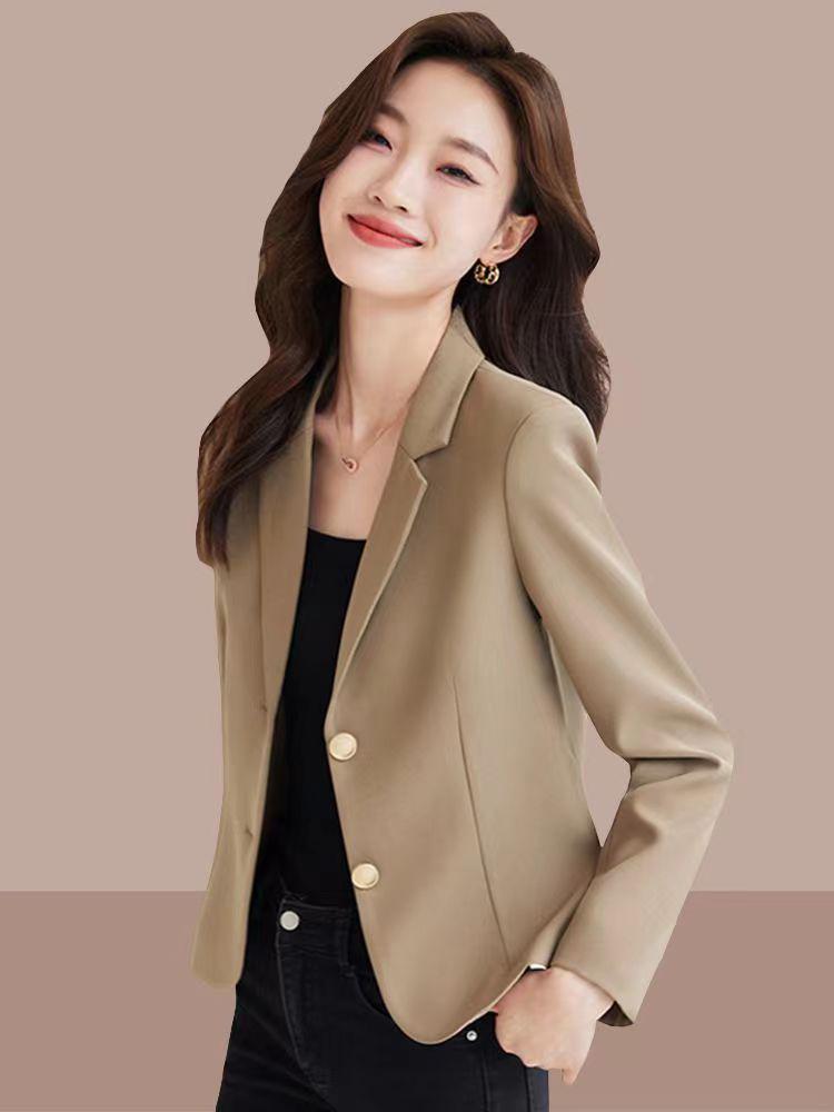 2024 Women's Petite Casual Blazer - Autumn French Style, Slim Fit, Long Sleeve