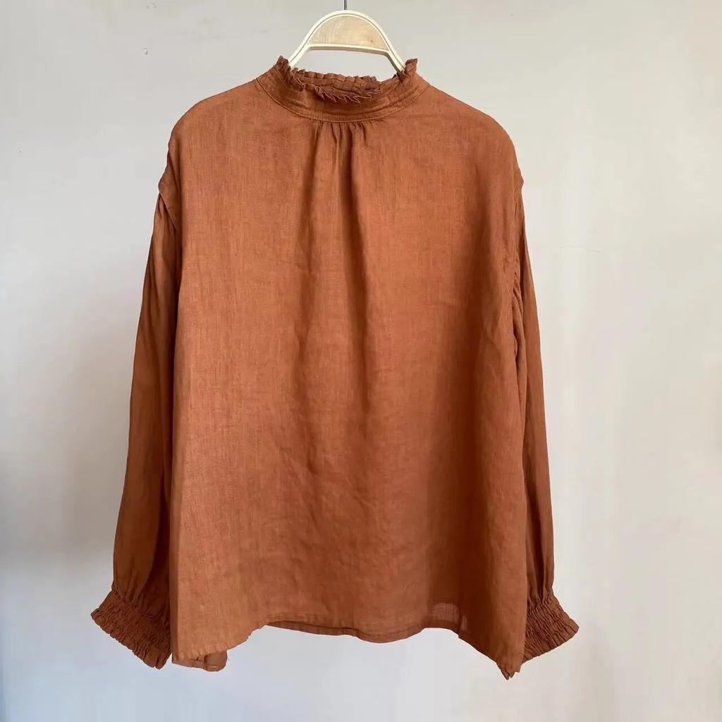 Johnature Simple Women Tops Shirts Spring Summer Casual Vintage Solid Color Loose Button Pleated Women Blouses