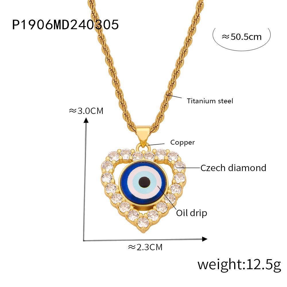Hip-Hop Geometric Devil'S Eye Diamond-Encrusted Copper Pendant Female Titanium Steel Gold-Plated Oil Drop Necklace Simple Personalized Jewelry