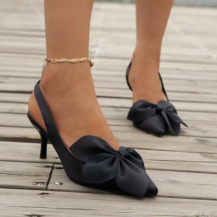 New Women Shoes Pointy Light Mouth Orange Bow Fashion Sexy Solid Color Banquet High Heels Bow Decoration Comfortable