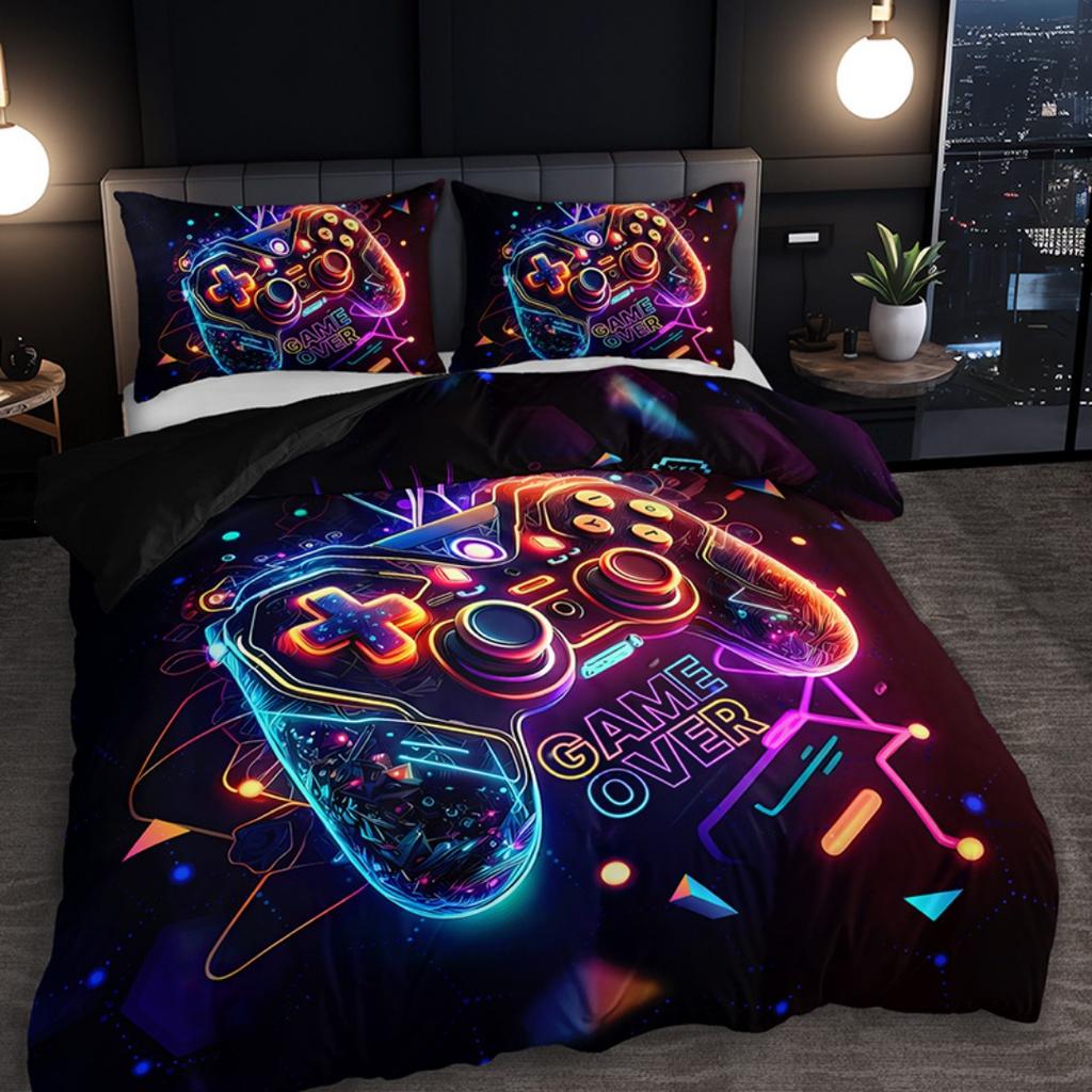3pcs Colored GamePad Printed Bedding Set Cozy Comfortable Duvet Cover Set King Queen Twin Size Birthday Gift Bedroom Decoration