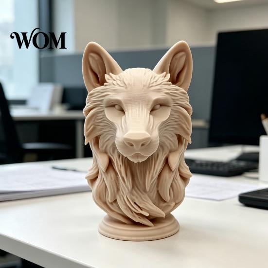 Modern Wolf Head Decor 3D Printed Figurine, Realistic Statue with Round Decoration Base, Wild Animal Sculpture for Home Office Bookshelf