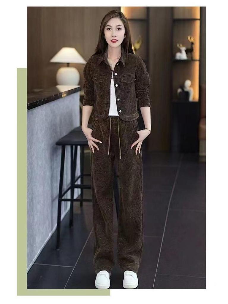 Модный женский комплект-двойка облегающего кроя на флисовой подкладке: Осень/Зима 2025 Куртка и Брюки