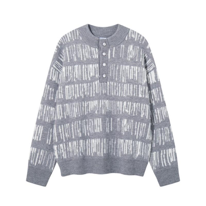 Mens Oversized Knit Sweater Jacquard Letters Long Sleeve Casual Streetwear Fall Winter