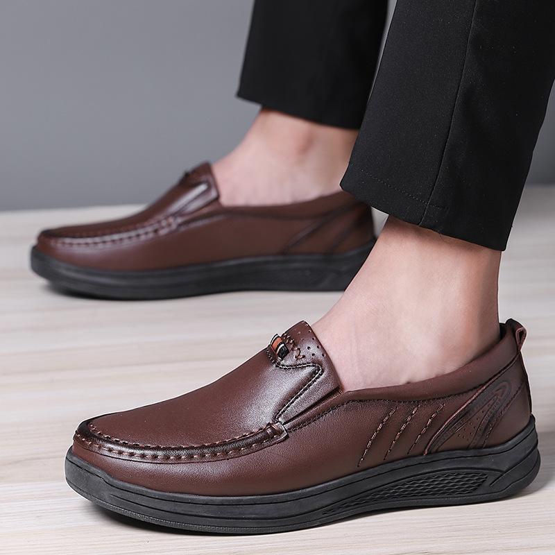 Мужская обувь больших размеров, весна и лето, новые мужские повседневные кожаные туфли, первый слой из коровьей кожи, без застежек, мягкие туфли без застежек на подошве