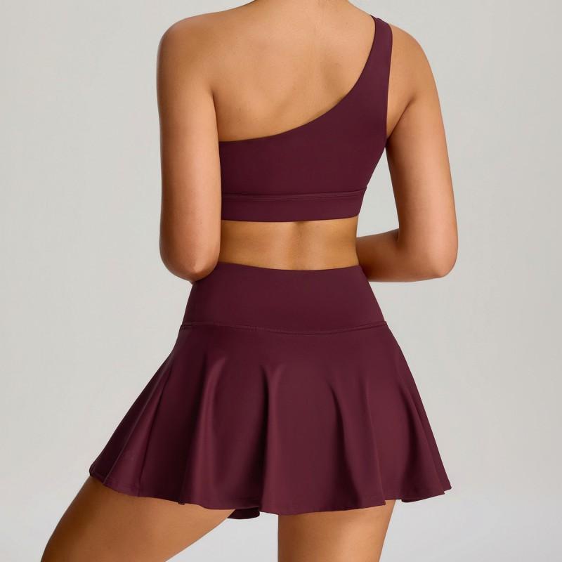 Womens Sport Skort Set With Built-in Bra Top Tennis Running Yoga Fitness Workout