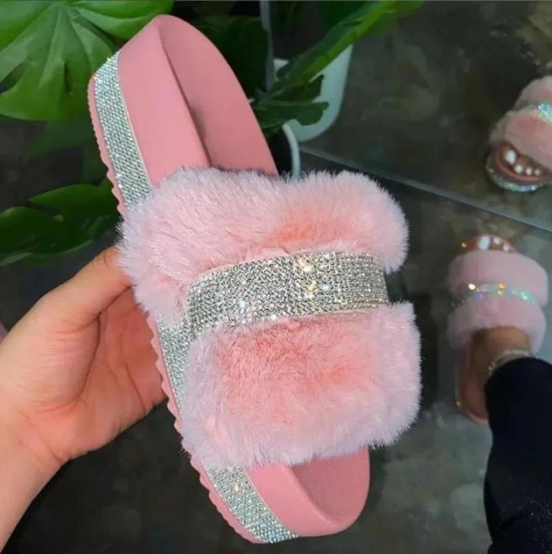 Fashion Women Casual Slippers Fashion Rhinestone Suede Platform Flats Outdoor Comfortable Indoor Female Slippers Chinelo Nuvem