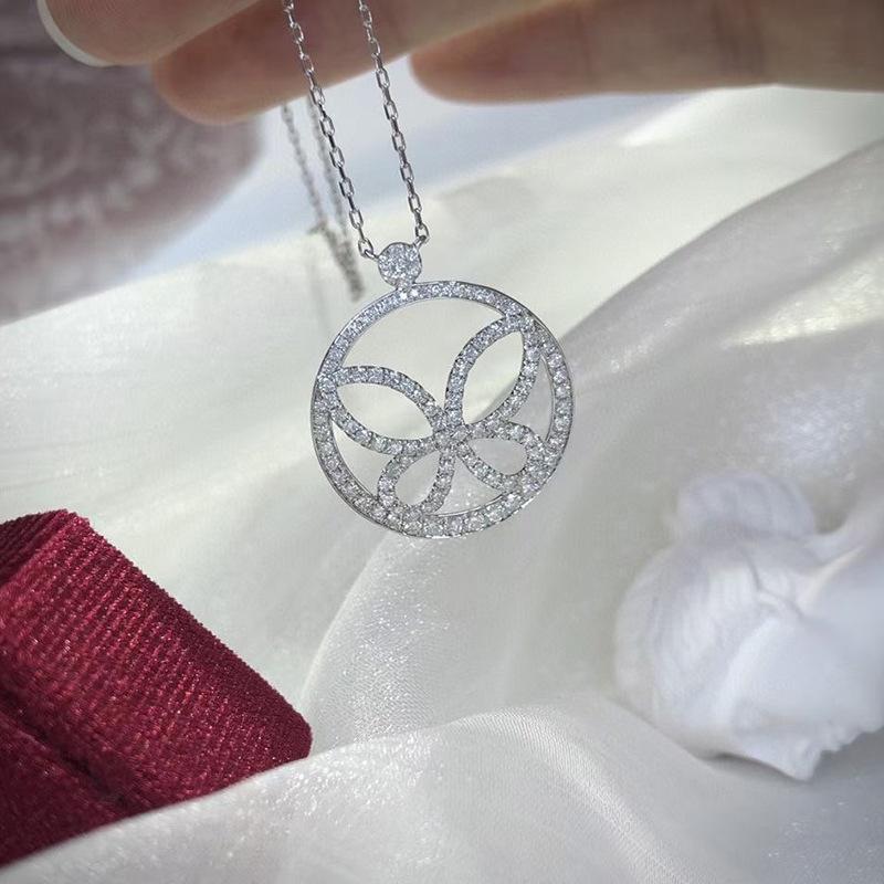 925 Exquisite New Zircon Micro Inlaid Sun Flower Clover Round Pendant Necklace Ladies Party Birthday Gift
