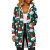 Women's Fashionable Christmas Printed Long Sleeved Drawstring Hooded Zipper Pocket Long Casual Sweatshirt Jacket