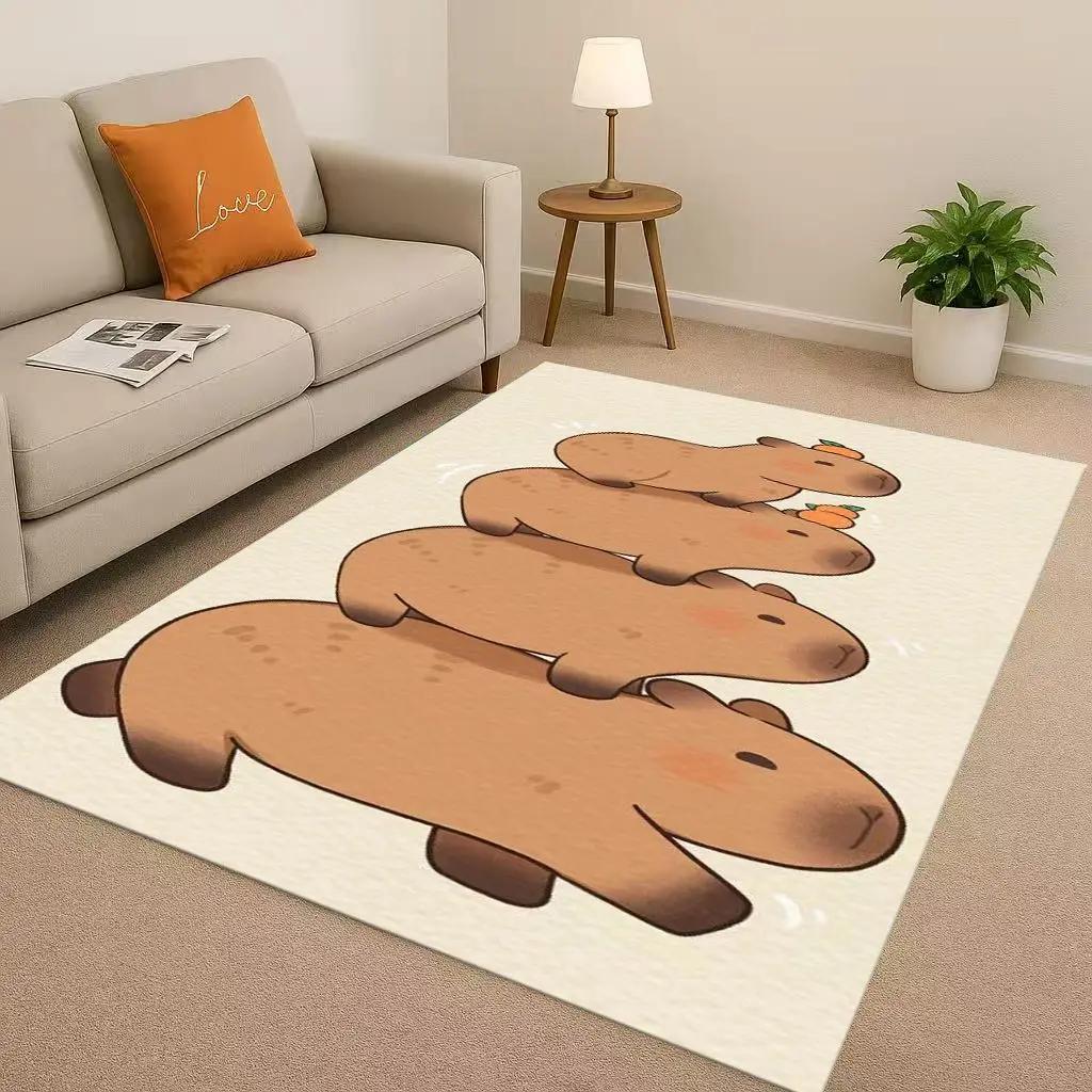 3D Cute Capybara Art Cartoon Living Room Non-Slip Area Rug Soft Carpet for Bedroom Playroom Sofa , Easy Clean Home Decor Doormat
