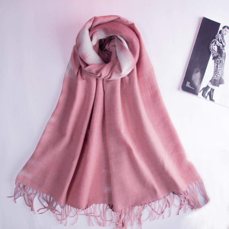 Elegant Celebrity Style Tie-dye Gradient Fringe Scarf Autumn and Winter Shawl Imitation Cashmere Warm Scarf Female