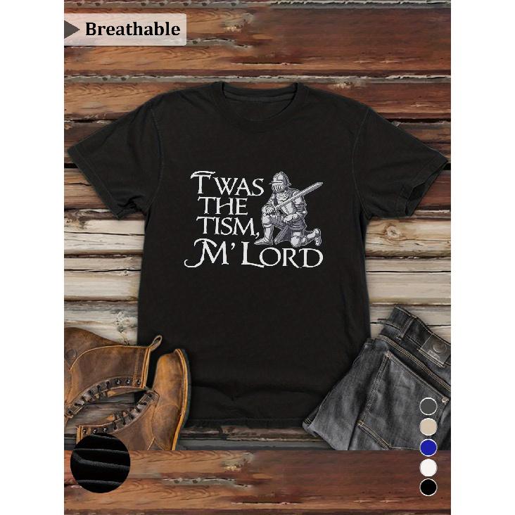Men'S Funny "Twas The Tism M'Lord" Medieval Knight Graphic T-Shirt - Vintage Dark Charity Font Humor Tee, Breathable Moisture-Wicking Fabric, Retro