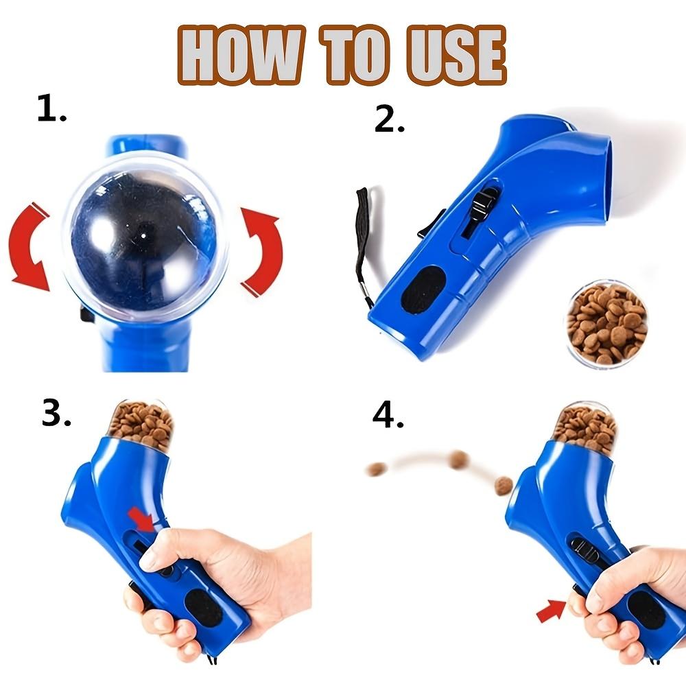 Handheld Cat Treat Launcher Toy, Interactive Feeding Gadget for Cats & Dogs, Built-in Transparent Food Storage Box