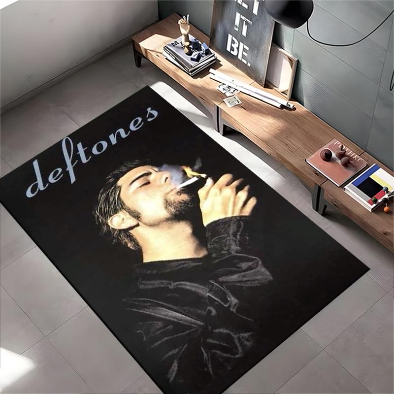 Area Rug, Deftones Chino Moreno Smoking Cigarette Dark Portrait Print, Man Cave Decor, Non-Slip Mat