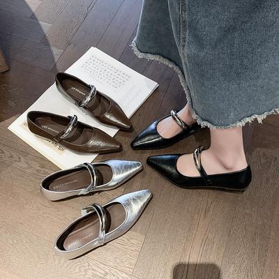 Туфли Мэри Джейн на скрытой платформе, женские, весенние, новые, с ремешком на одной пряжке, с мелким вырезом, с острым носком, одинарные, ретро, на плоской подошве