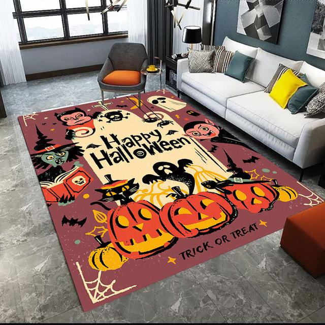 Halloween Crystal Velvet Horror Pumpkin Carpet Living Room Coffee Table Mat Bedroom Bed Blanket Bathroom Non-Slip Mat