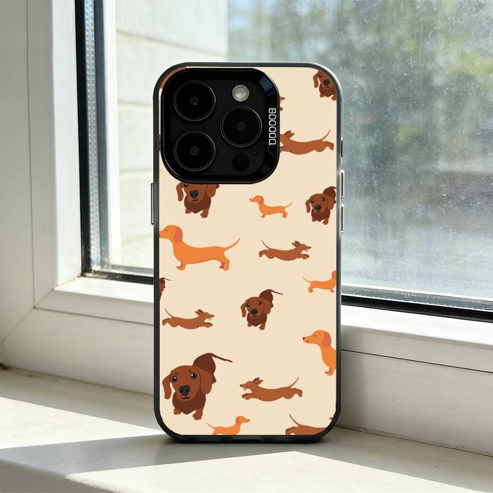 Милый такса-сосиска D-Dog Чехол для телефона iPhone 17,16,15,14,13,12,11 Plus,Pro Max,XS, Цветной Серебряный Внутренний Чехол