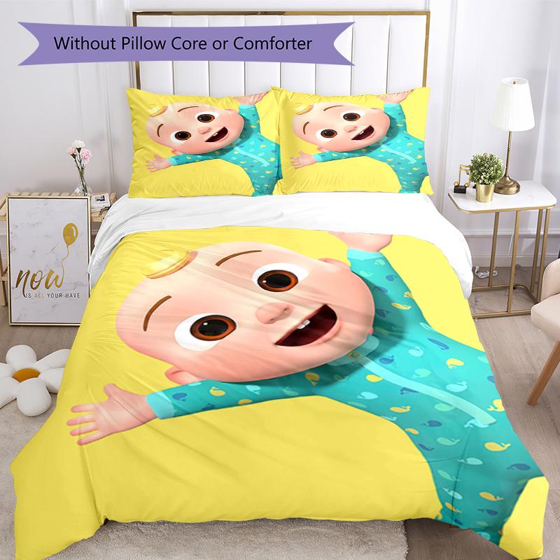 3pcs CoComelon Bedding Set Duvet Cover Closure Includes 1 Duvet Cover & 2 Pillowcases, Soft and Comfortable for All Seasons.