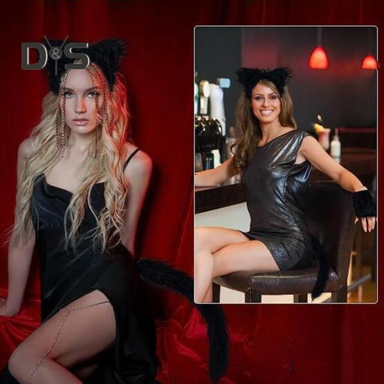 Набор волчьих ушей и хвостов, реалистичный дизайн, плюшевая повязка на голову, перчатки, набор хвостов, аксессуары для ролевых игр на Хэллоуин