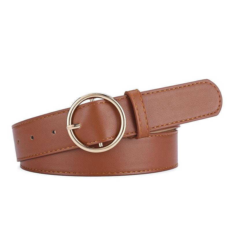 Round Buckle PU Leather Belt Women's Jeans All-match Decorative Belt