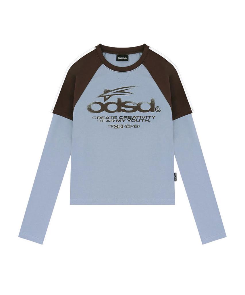 ODDSTUDIO Odsd Raglan Track Semi-Crop T-Shirt - Sky Blue / Brown