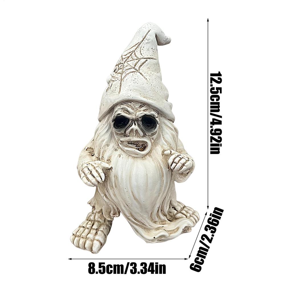 Skeleton Gnomes Outdoor Resin Dwarf Figurines Retro Skeleton Gnomes Statue Sculptures Skull Dwarf Figurines Horror Halloween