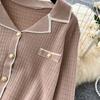 Simple Luxury Premium Solid Color Set Autumn/Winter Knitted Set Women's Polo Loose Shirt Coat+High Waist Skirt Two Piece Sets
