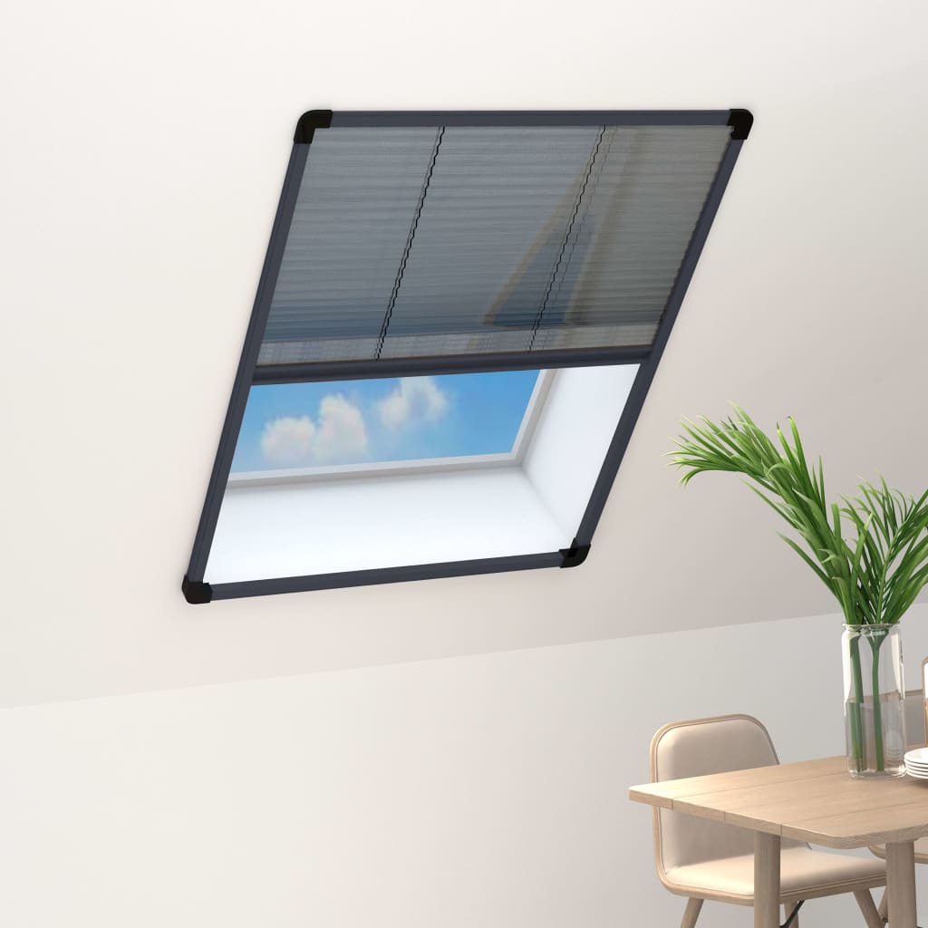 Insect Protection Pleated Blind for Windows Aluminum Frame in Anthracite Grey 60 x 80 cm