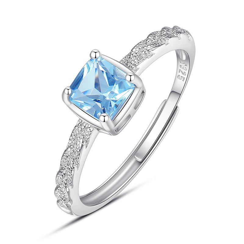Natural Amethyst Sugar Cube Ring S925 Sterling Silver Inlaid Live Women's Ring Niche Topaz Peridot Jewelry