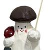 Wooden Mushroom Figurine Hand-Carved Mushroom Elf Holding A Balloon Rustic Tabletop Mushroom Decoration for Home Office Desk Shelf