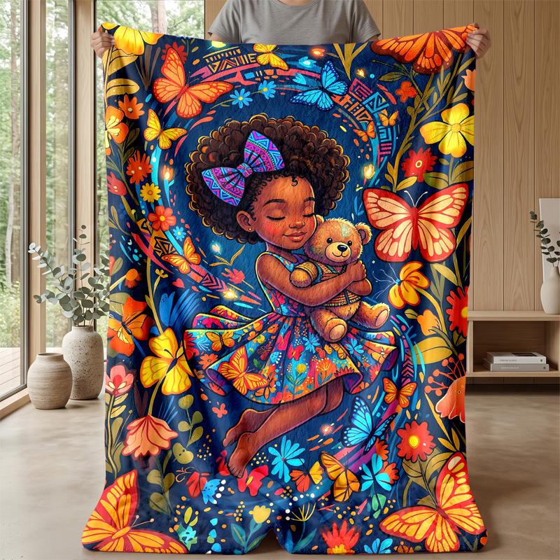 Butterfly Fantasy World blanket Personalized Name Flannel Blanket Soft Cozy Plush Throw for Sofa Bed Lightweight Home Decor