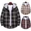 Men's Fashion Hooded and Plaid Long Sleeve Shirt Jacket Coat