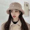 Lady Autumn Winter Fleece Fisherman Hat Solid Color Embroidery Letter Warm Plush Basin Cap