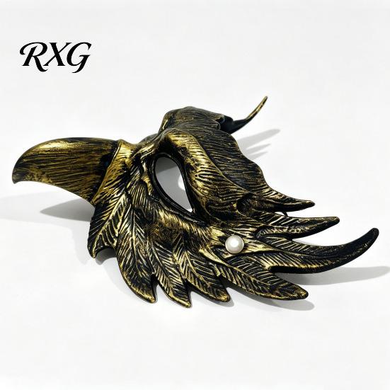 Unique Winged Mask Halloween Eagle Half Face Mask, Vintage Gold Decorative Party Masquerade Gothic Cosplay Props Golden Bird