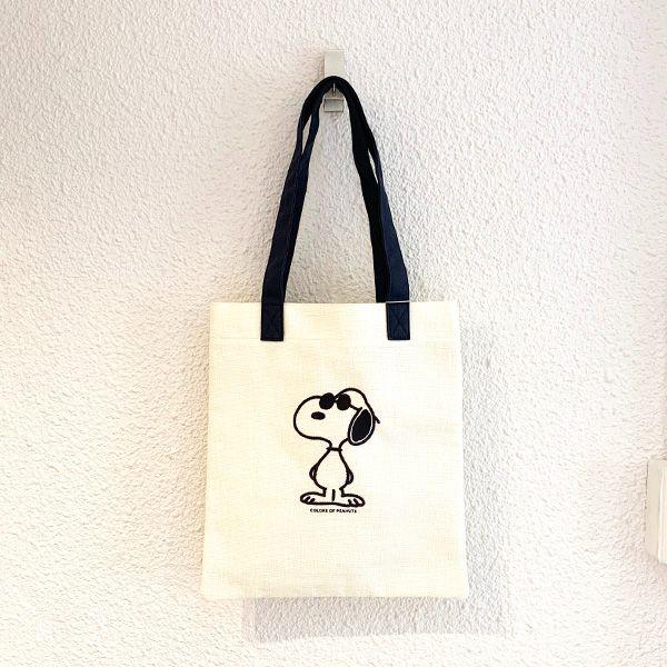 Snoopy Flat Tote Bag Black Bag for Lessons, School, Office