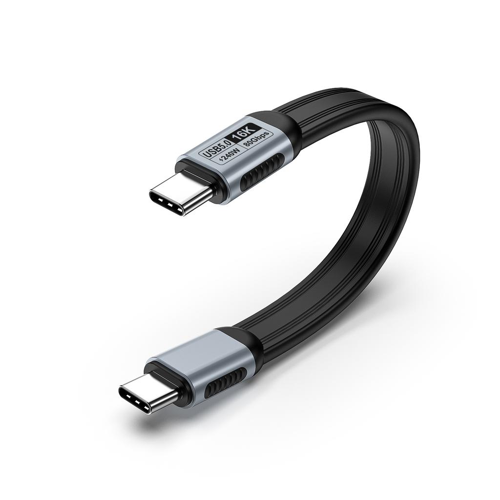 USB5 Type-C Double Head FPC Flat Wire USB Cable 543 80G High Speed 16K Screen 240W Fast Charge Customizable Length PVC 12 Months