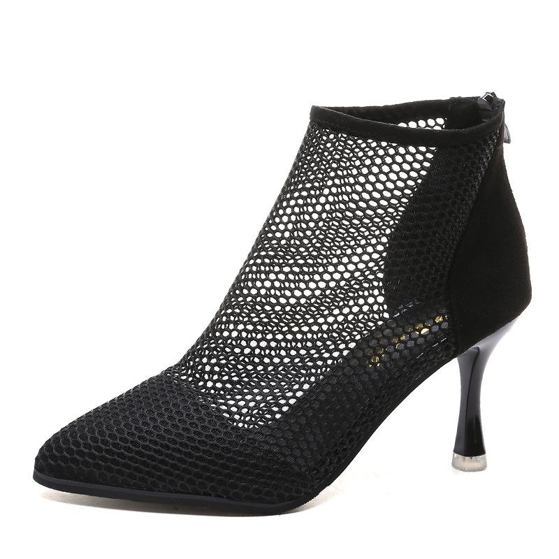 Женские модные туфли на высоком каблуке в сетку с отверстиями