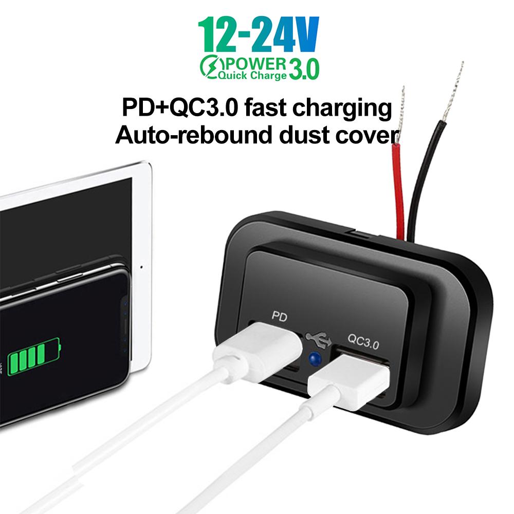 Быстрая зарядка PD Type C, два порта USB, автомобильное зарядное устройство, адаптер, розетка 12 В/24 В, USB-розетка, панель для морского мотоцикла, автофургона, автобуса
