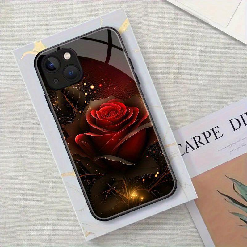 Закаленное стекло с цветочным узором для телефона, подходит для iPhone17 16 15 14 13 12 11 Pro/Max/Plus, противоударная задняя крышка, защищающая от падений