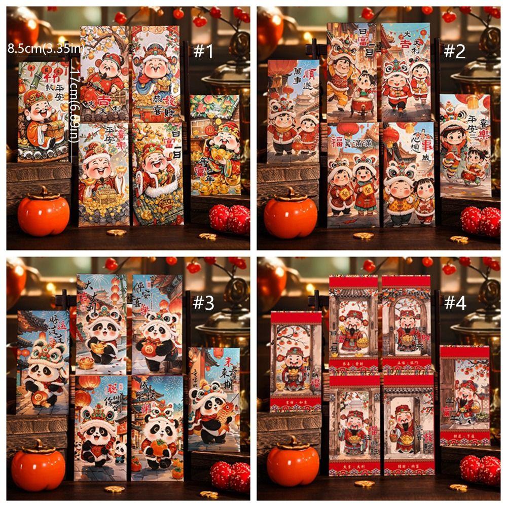 6pcs Traditional New Year Red Envelopes Cartoon Panda Red Packet Lunar New Year Gifts
